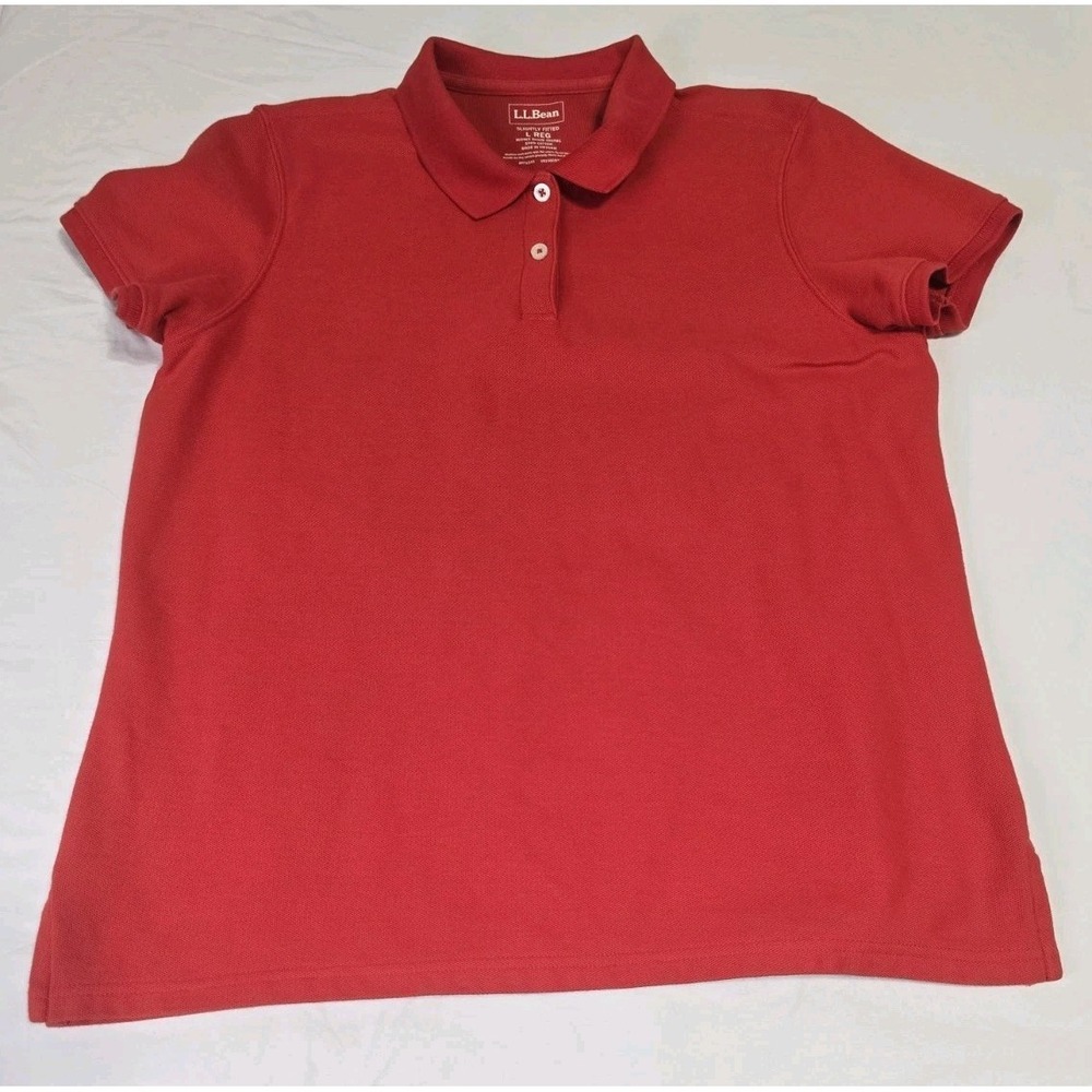 L. L. Bean Women's Large Reg Polo Shirt Slightly Fitted‎ Red Short-Sleeve